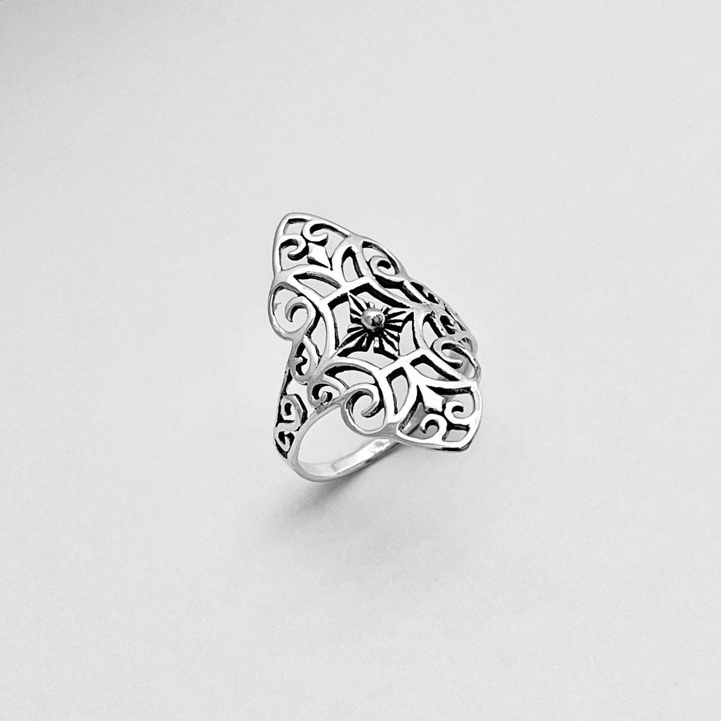 Sterling Silver Thin Delicate Scrolls and Filigree Ring, Statement Minimalist Silver Rings