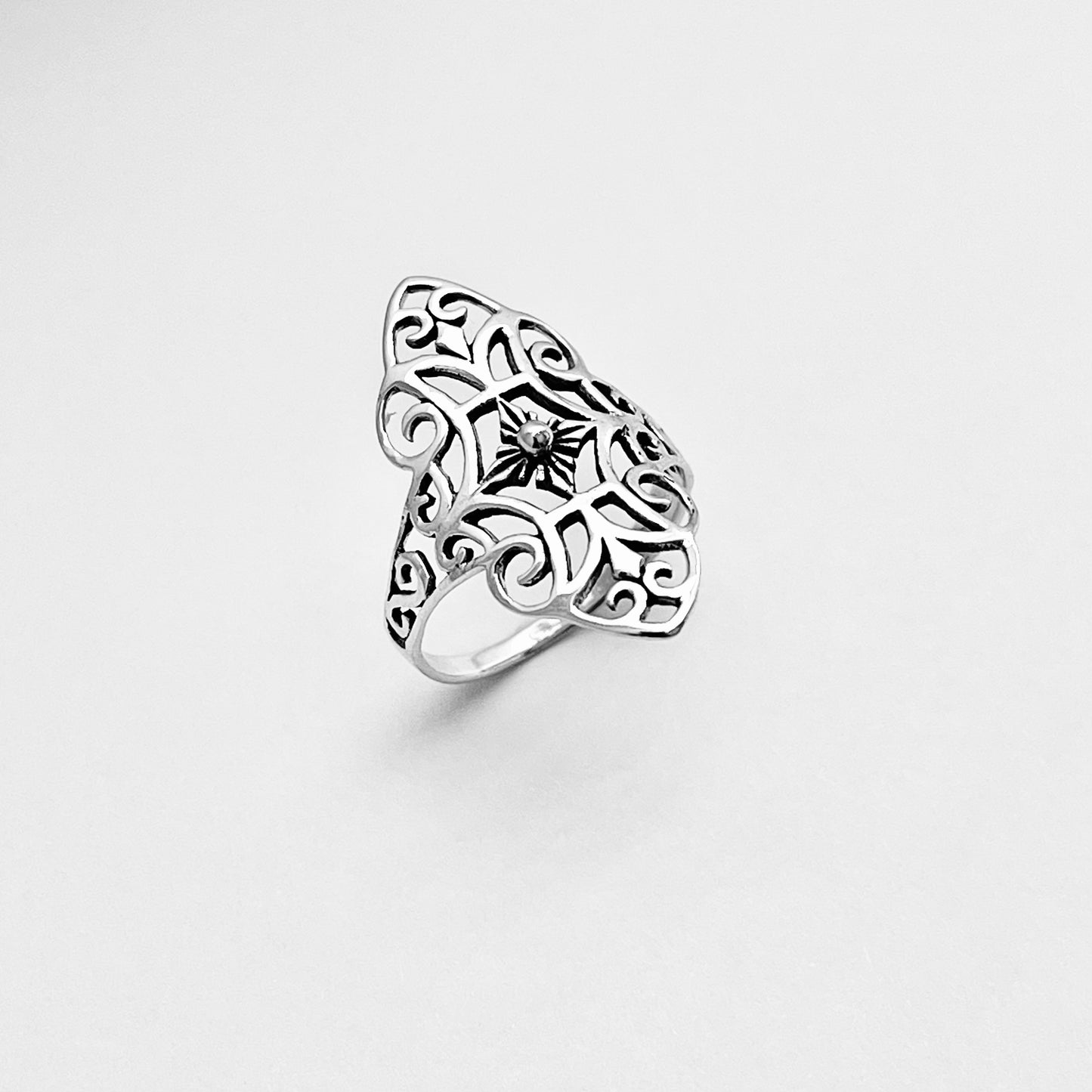Sterling Silver Thin Delicate Scrolls and Filigree Ring, Statement Minimalist Swirl Rings