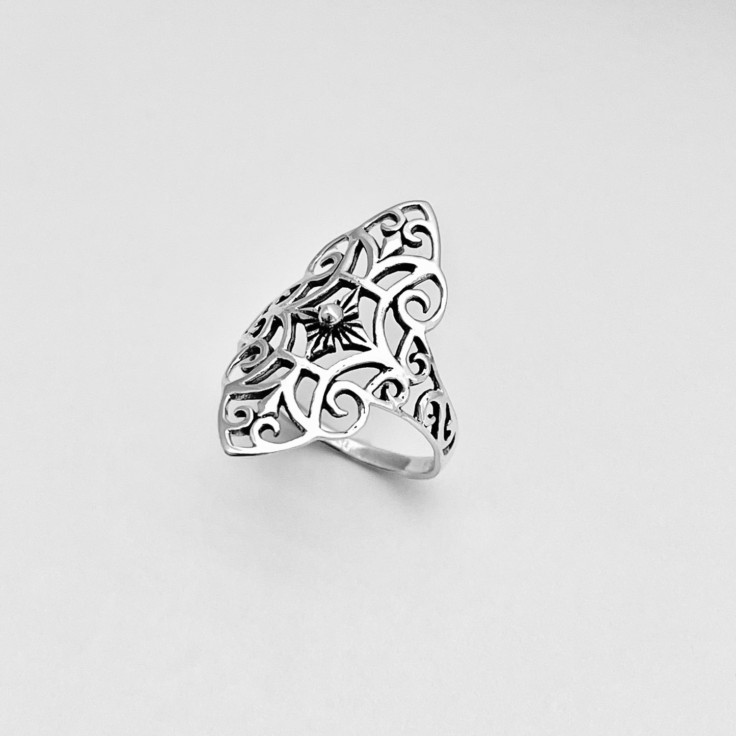 Sterling Silver Thin Delicate Scrolls and Filigree Ring, Statement Minimalist Silver Rings