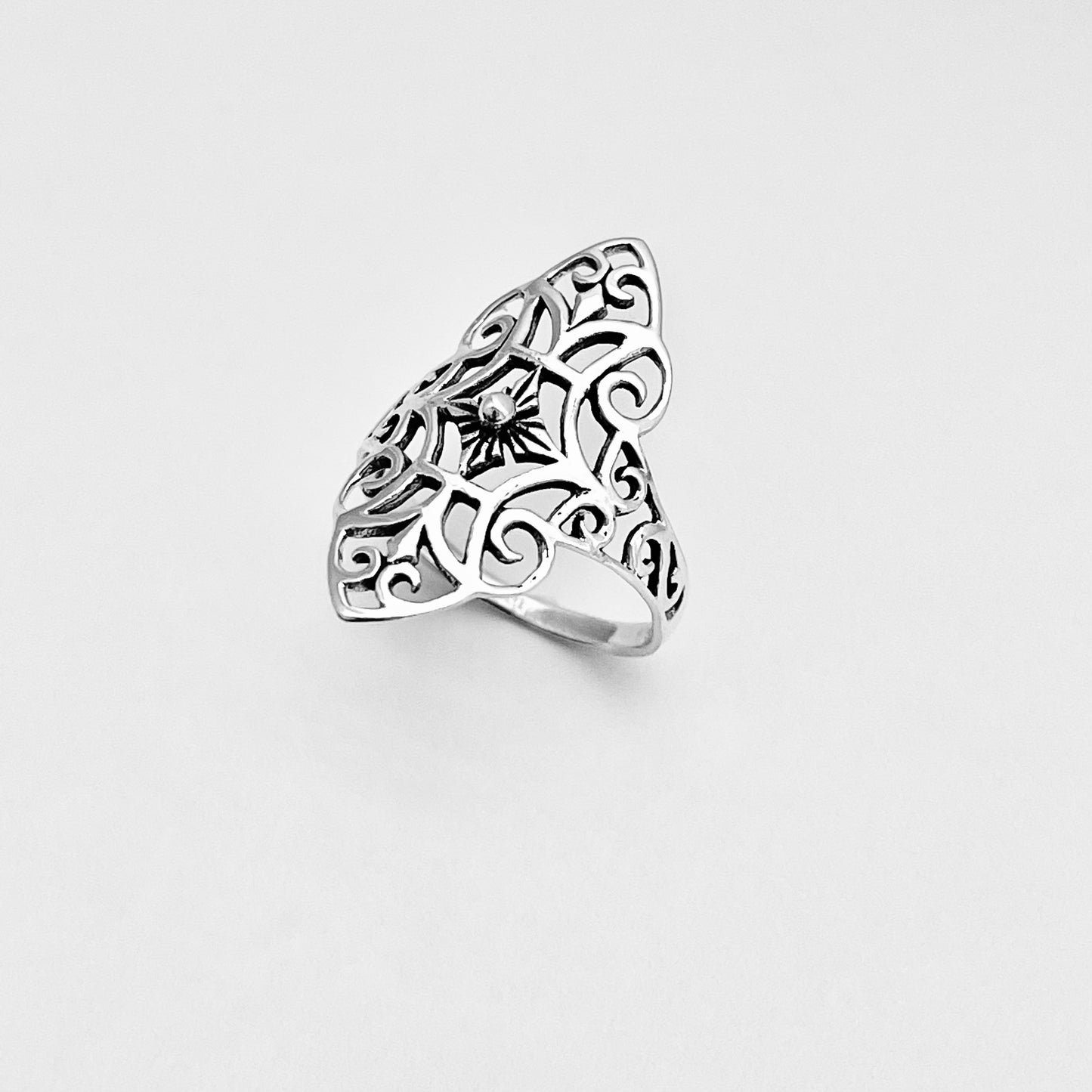 Sterling Silver Thin Delicate Scrolls and Filigree Ring, Statement Minimalist Swirl Rings