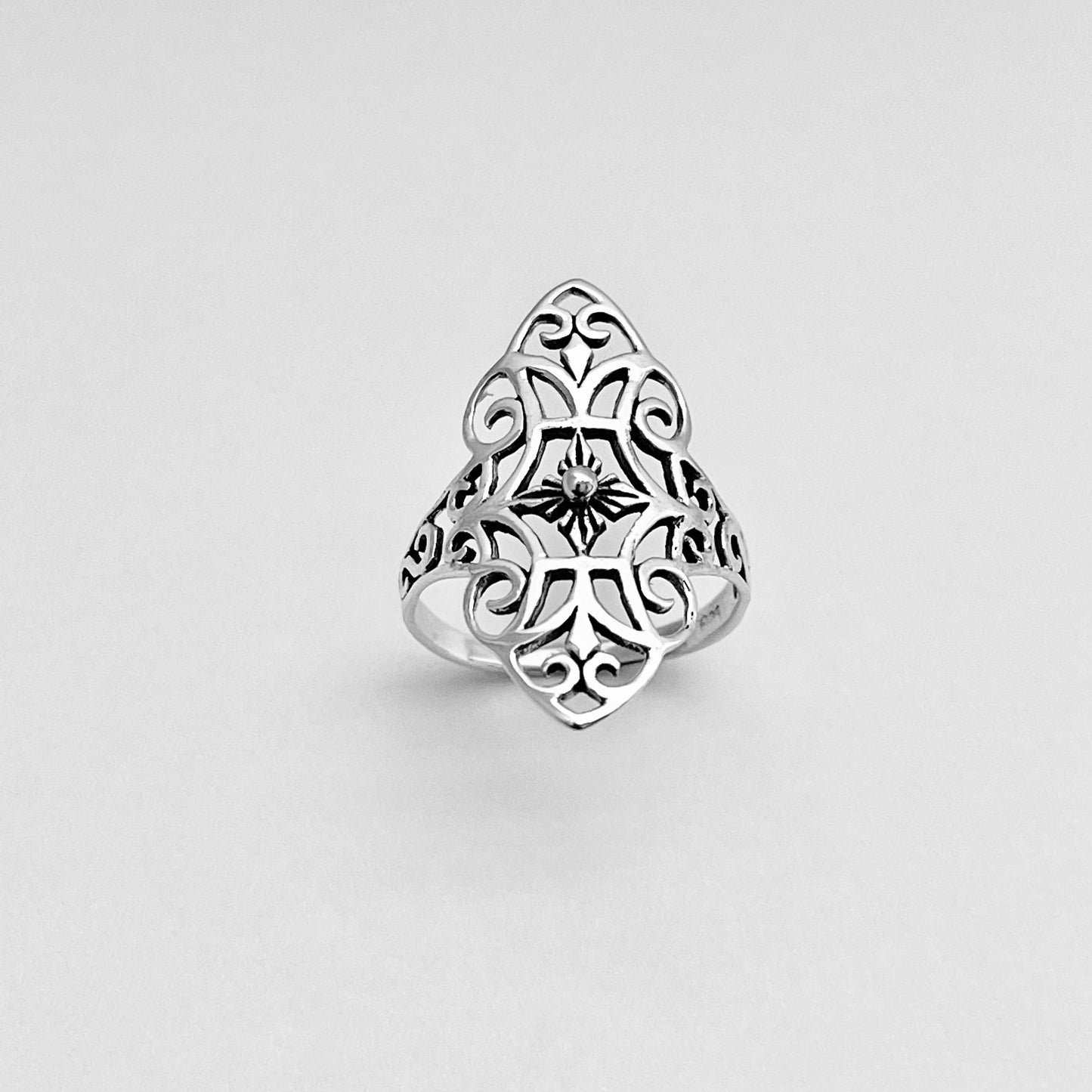 Sterling Silver Thin Delicate Scrolls and Filigree Ring, Statement Minimalist Silver Rings