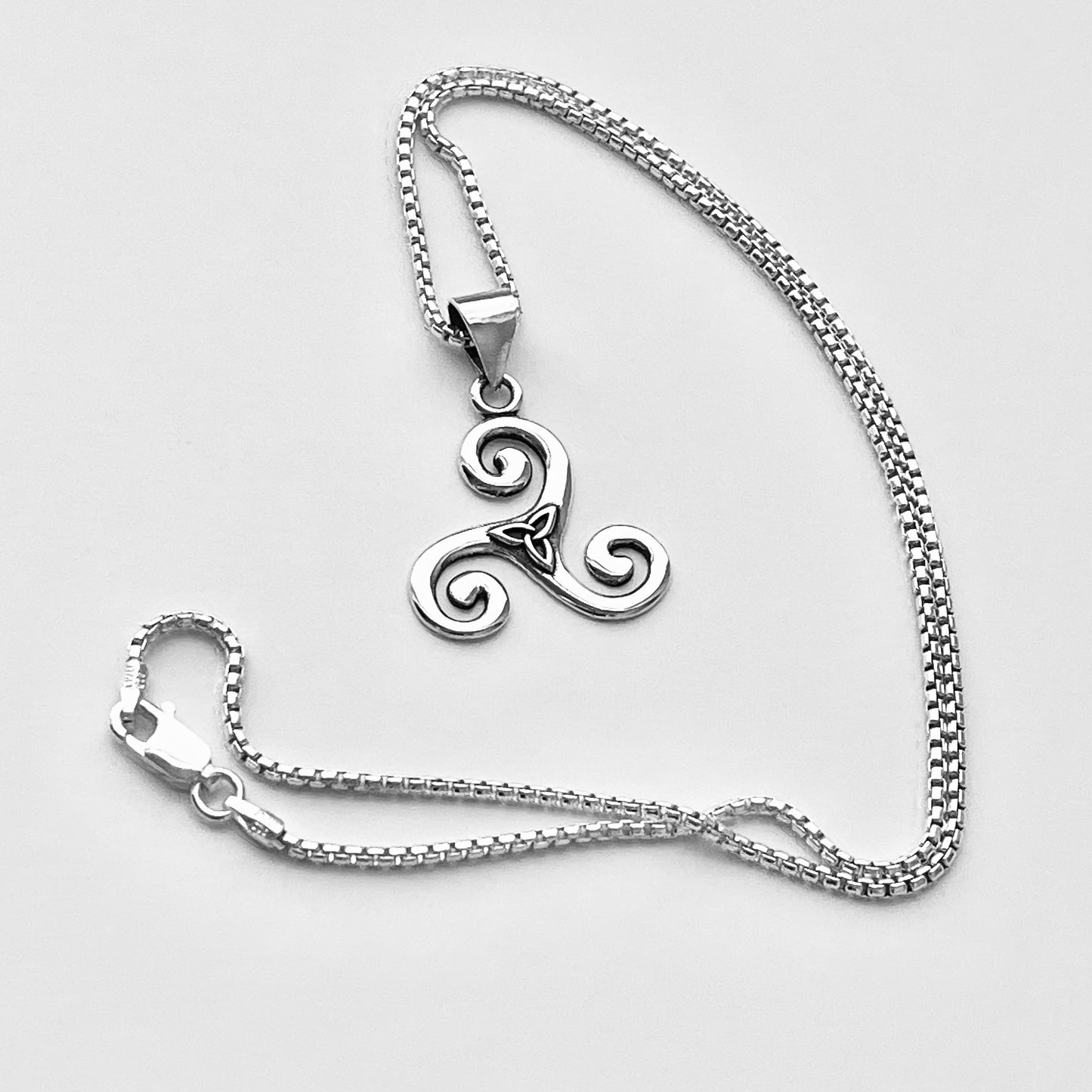 Sterling Silver Little Triquetra and Triskele Necklace, Celtic Silver Necklaces, Triskelion Chain