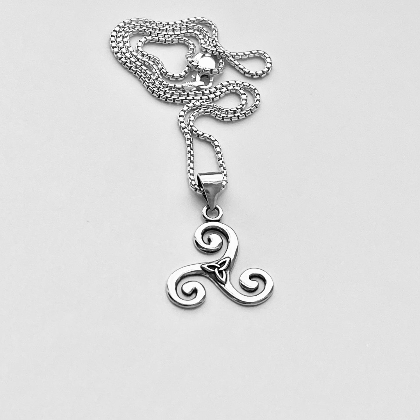 Sterling Silver Little Triquetra and Triskele Necklace, Celtic Silver Necklaces, Triskelion Chain