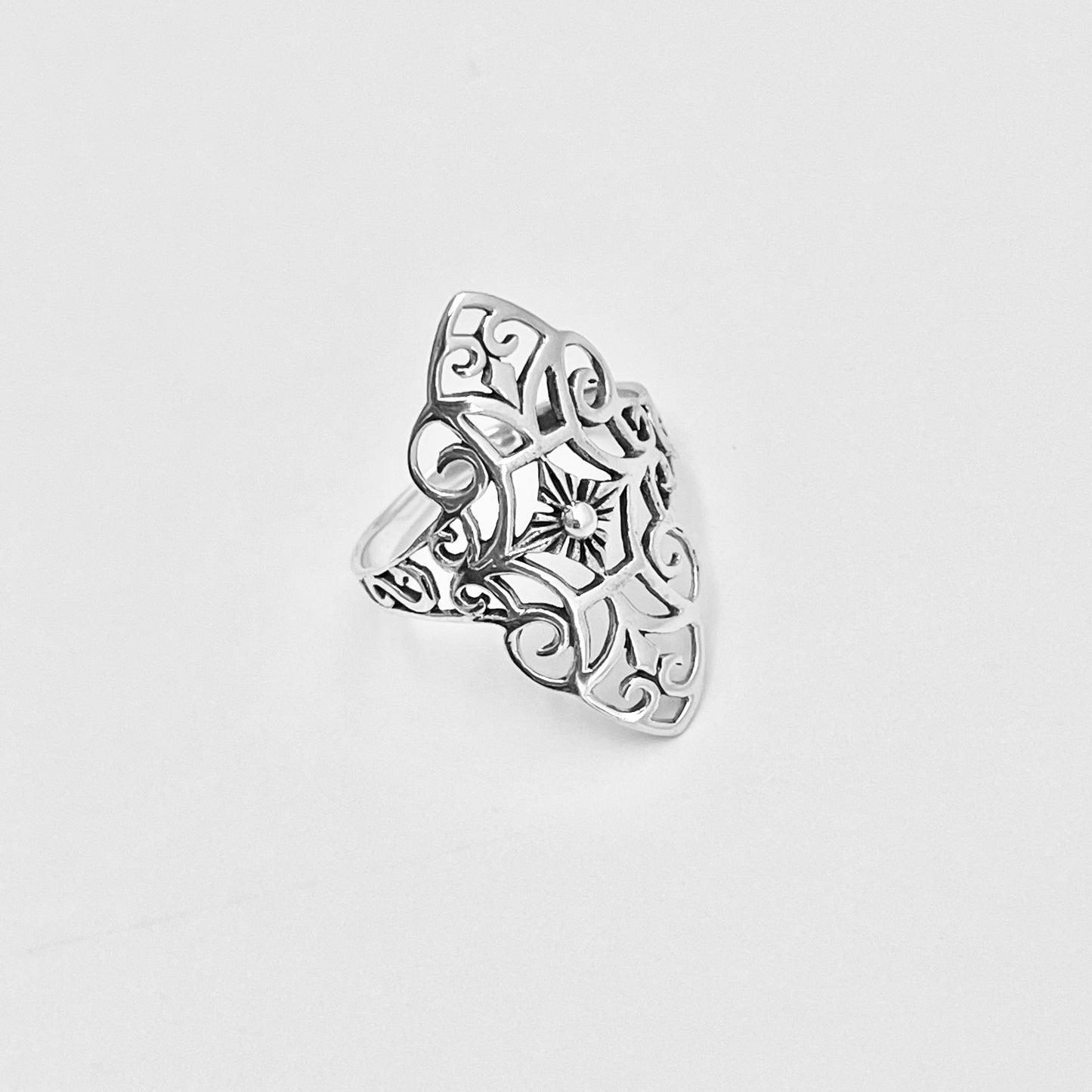 Sterling Silver Thin Delicate Scrolls and Filigree Ring, Statement Minimalist Silver Rings