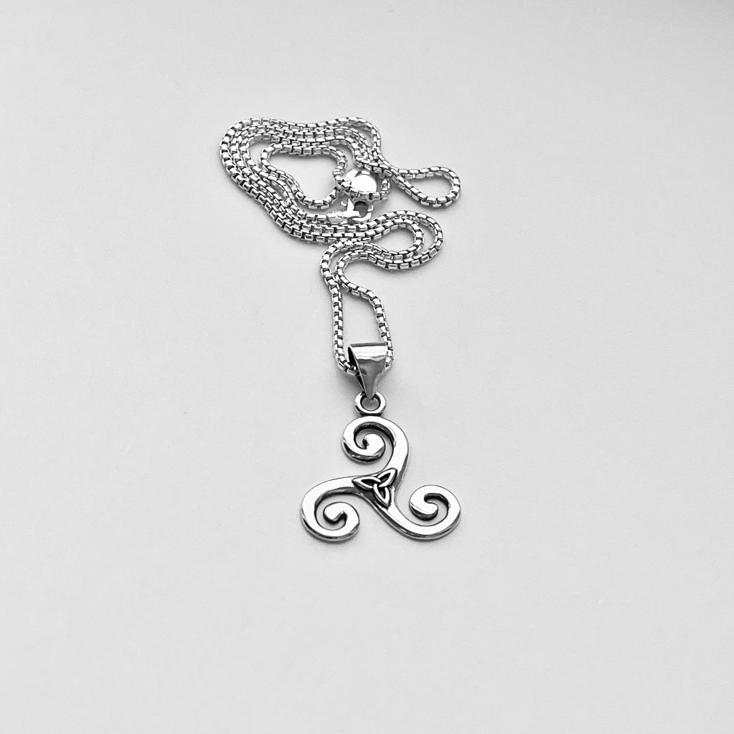 Sterling Silver Little Triquetra and Triskele Necklace, Celtic Silver Necklaces, Triskelion Chain