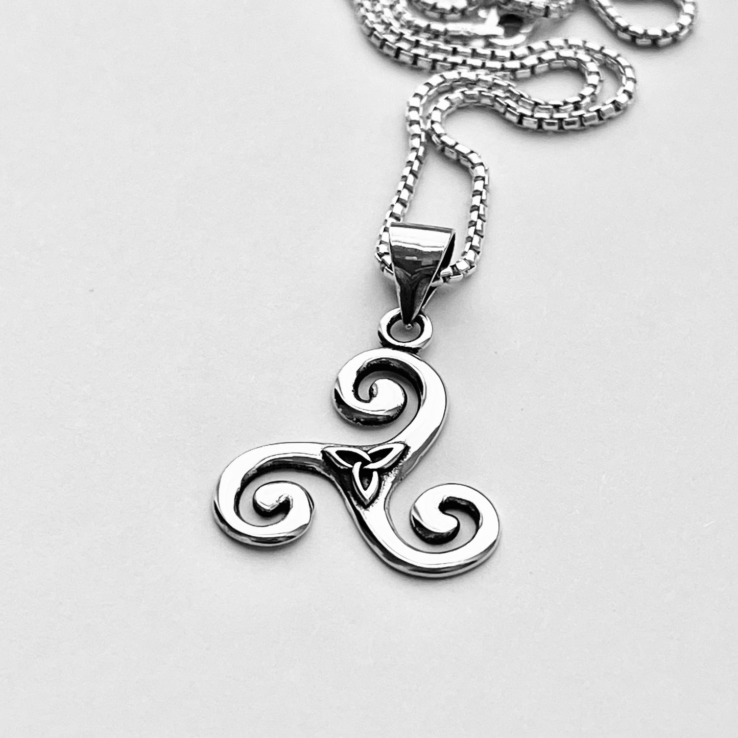 Sterling Silver Little Triquetra and Triskele Necklace, Celtic Silver Necklaces, Triskelion Chain