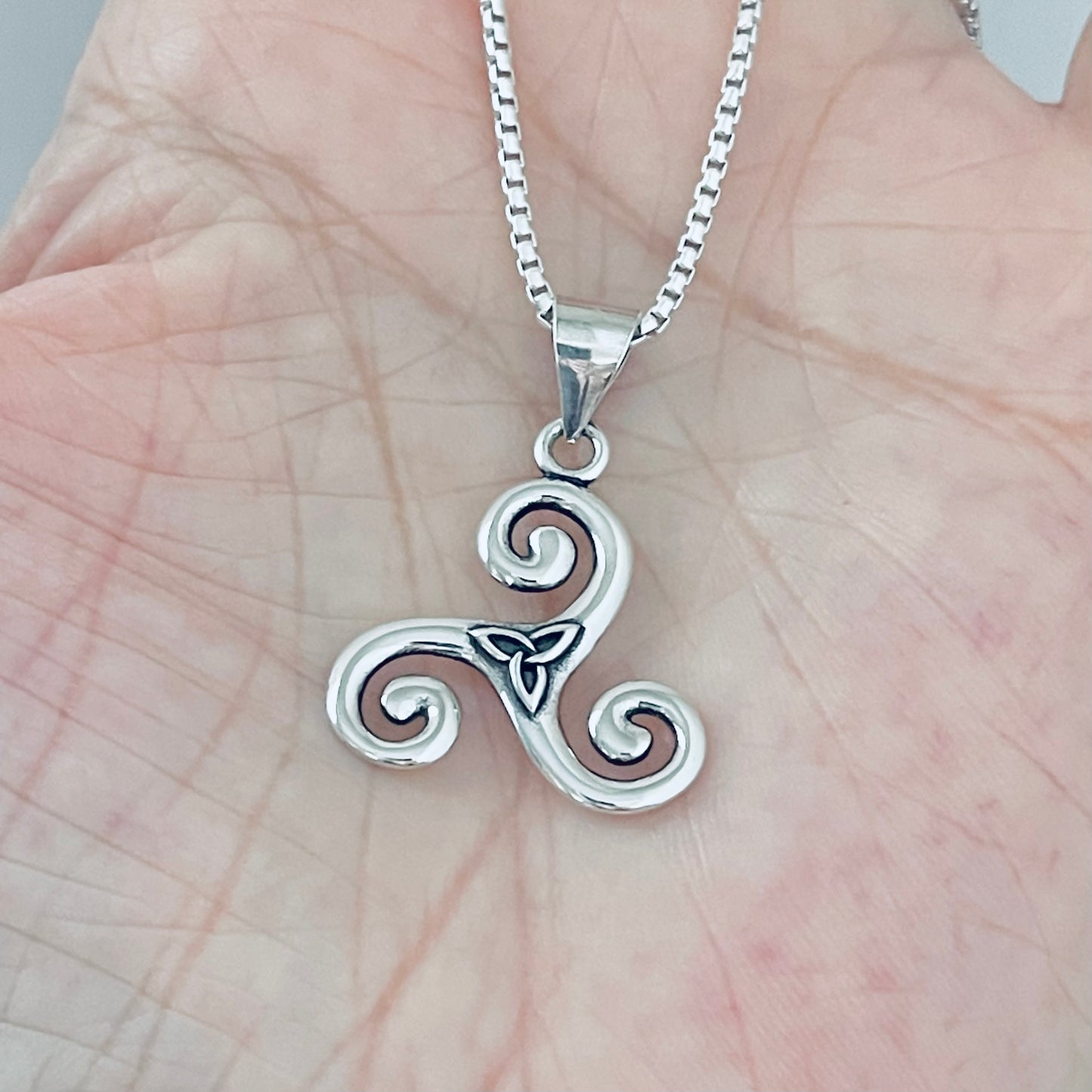 Sterling Silver Little Triquetra and Triskele Necklace, Celtic Silver Necklaces, Triskelion Chain