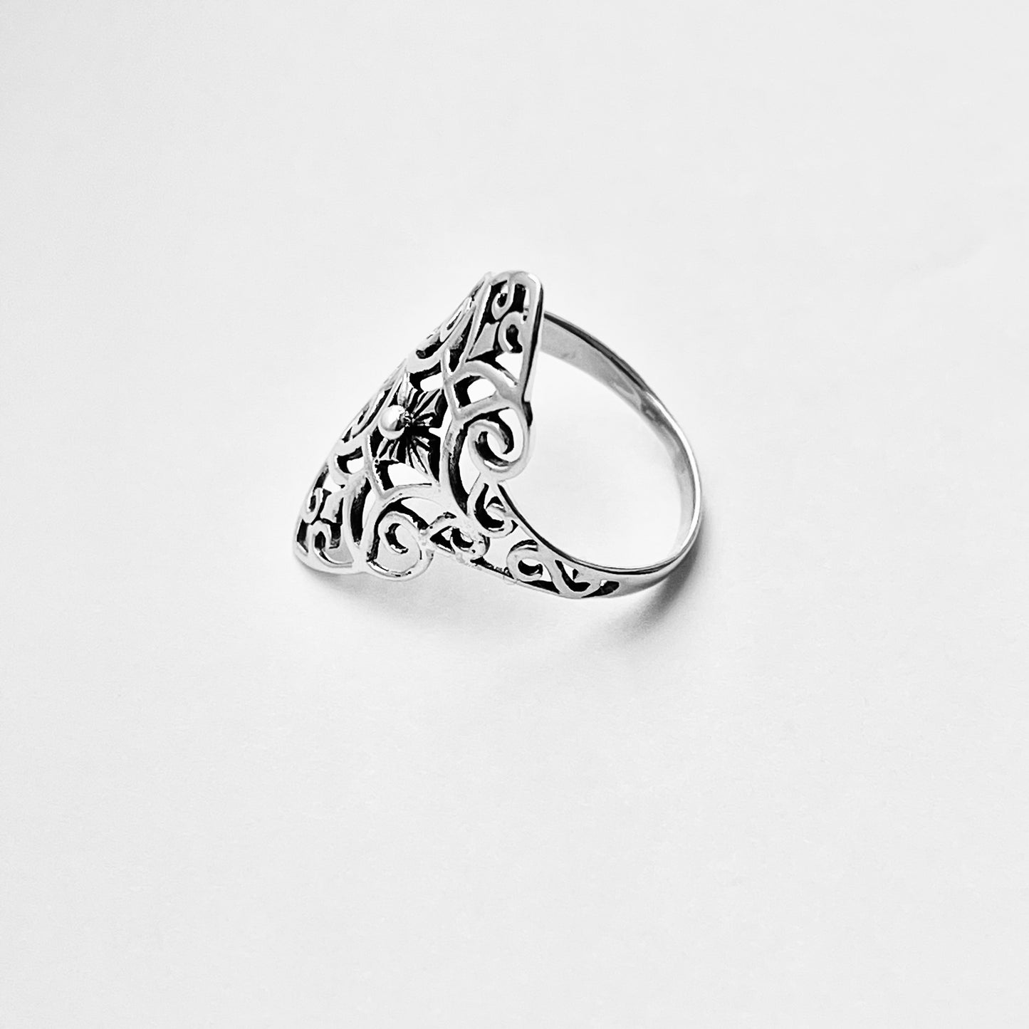 Sterling Silver Thin Delicate Scrolls and Filigree Ring, Statement Minimalist Swirl Rings