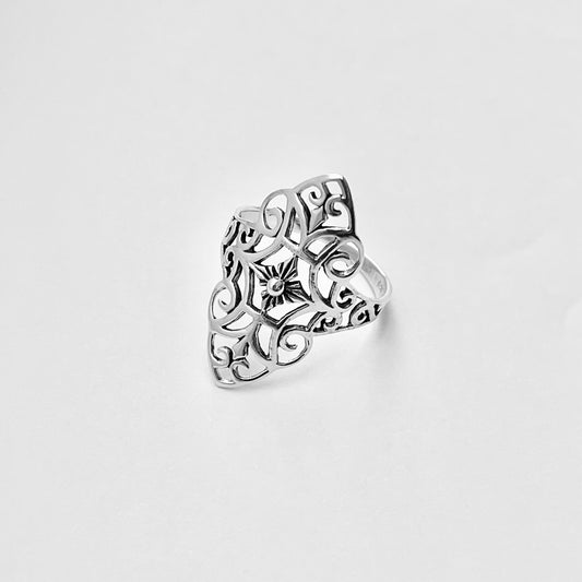 Sterling Silver Thin Delicate Scrolls and Filigree Ring, Statement Minimalist Silver Rings