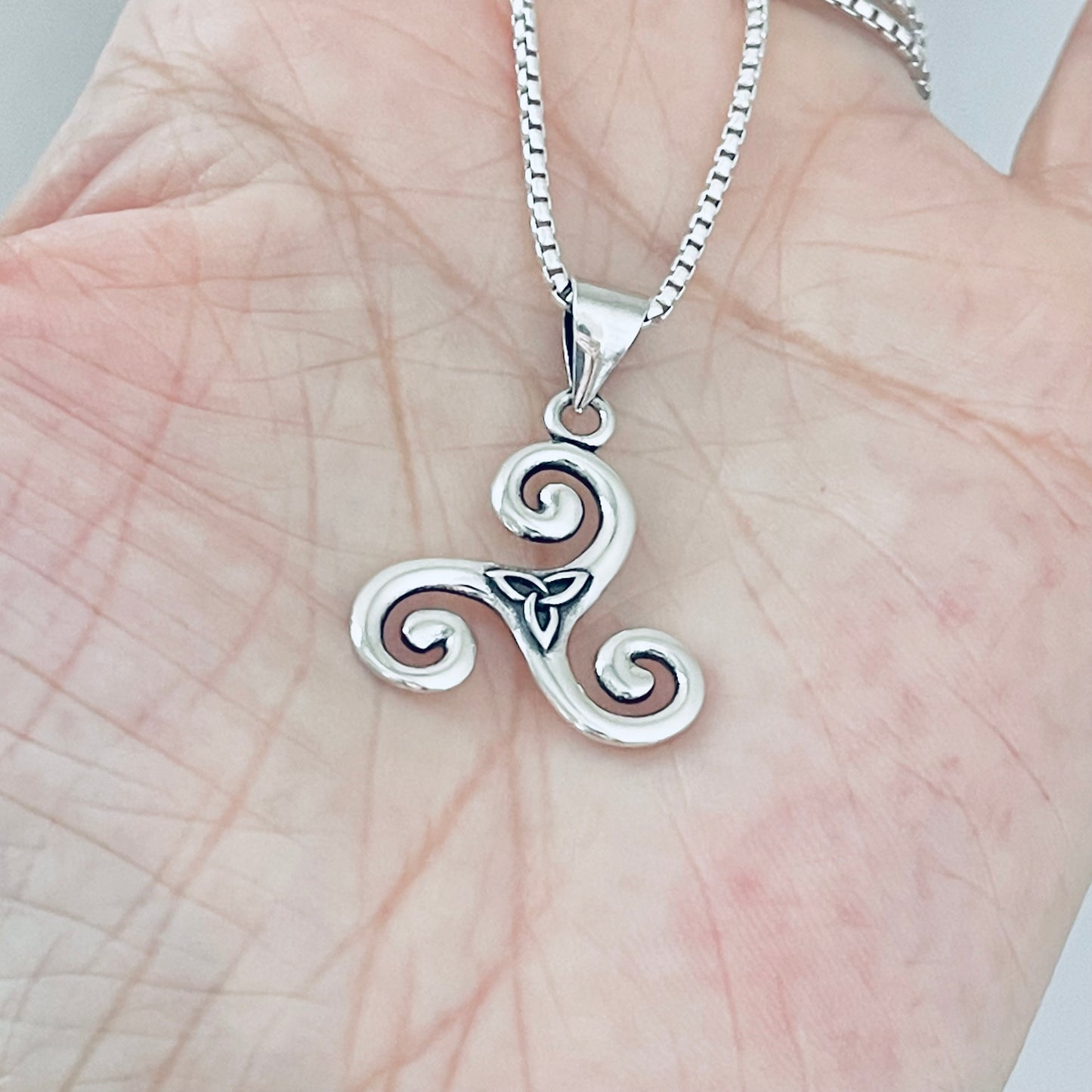 Sterling Silver Little Triquetra and Triskele Necklace, Celtic Silver Necklaces, Triskelion Chain