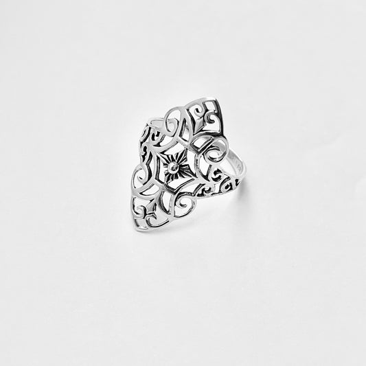 Sterling Silver Thin Delicate Scrolls and Filigree Ring, Statement Minimalist Swirl Rings