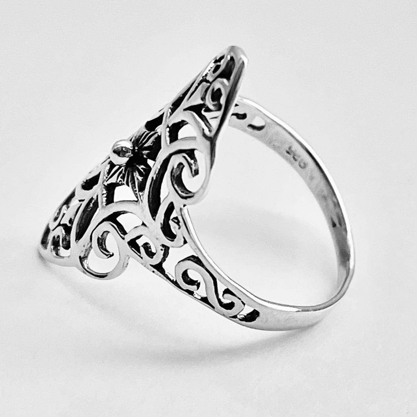 Sterling Silver Thin Delicate Scrolls and Filigree Ring, Statement Minimalist Silver Rings