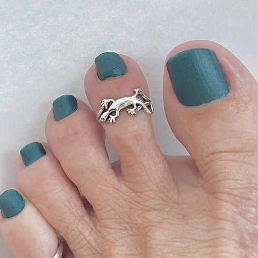 Sterling Silver Lizard Toe Ring, Reptile Silver Ring, Gecko Rings