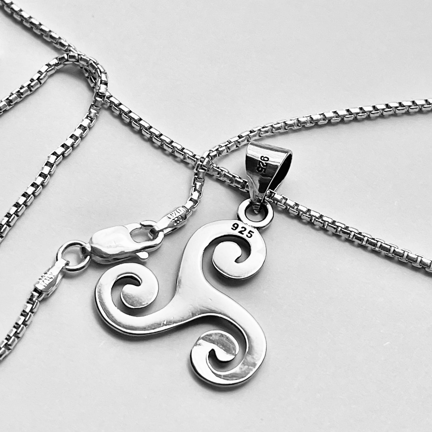 Sterling Silver Little Triquetra and Triskele Necklace, Celtic Silver Necklaces, Triskelion Chain