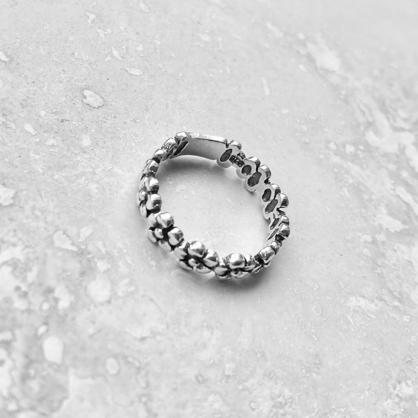 Sterling Silver Forget Me Not Flower Band, Wedding Rings, Silver Ring