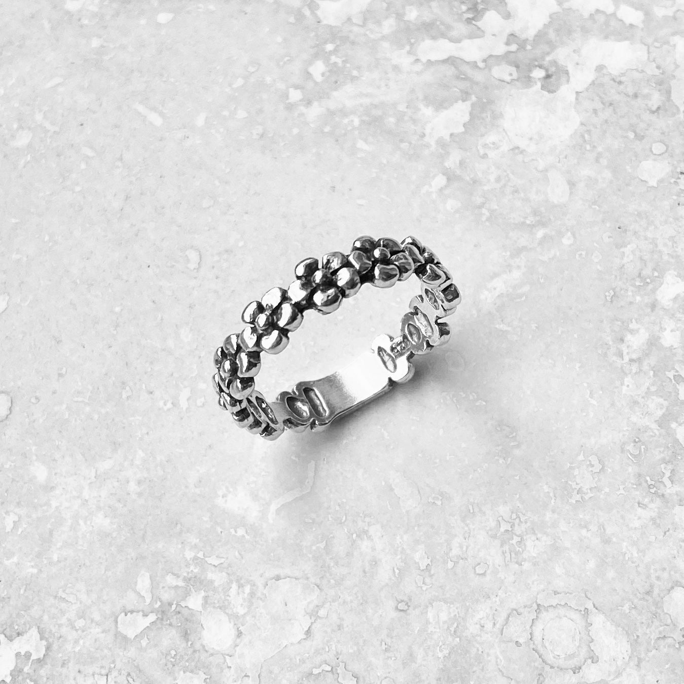 Sterling Silver Forget Me Not Flower Band, Wedding Rings, Silver Ring