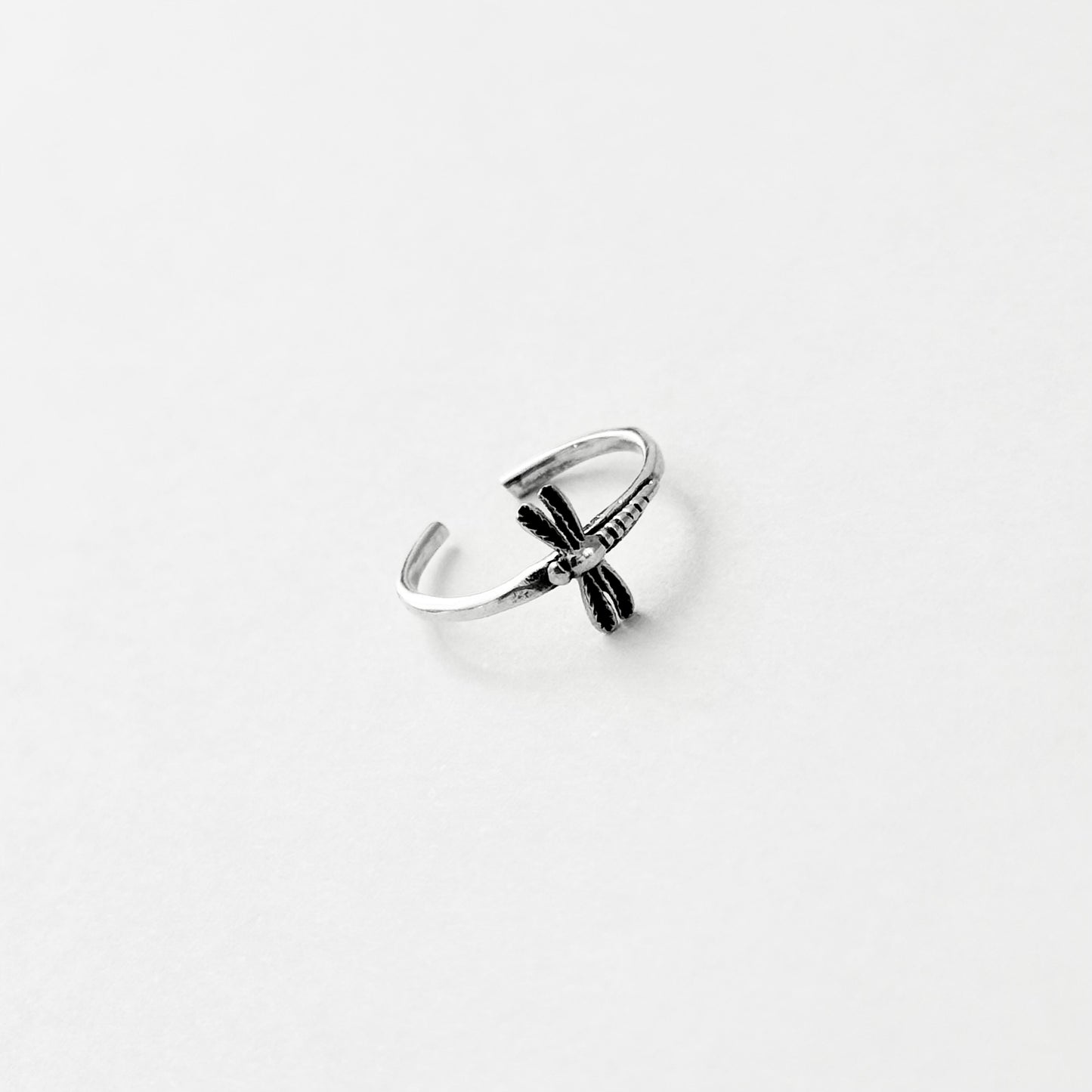 Sterling Silver Dragonfly Toe Ring with Hammered Band, Silver Rings, Spirit Bugs, Insect Wings