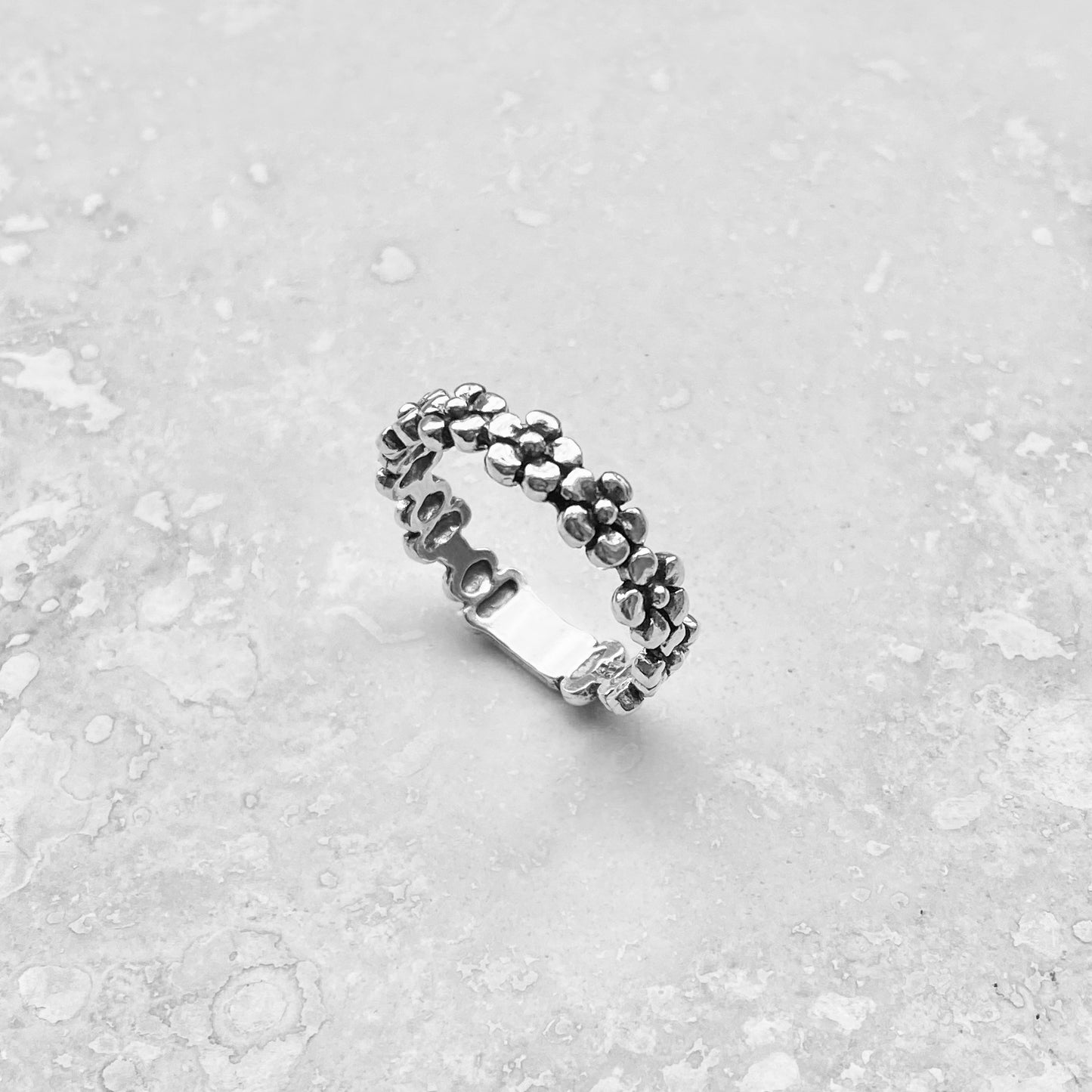 Sterling Silver Forget Me Not Flower Band, Wedding Rings, Silver Ring