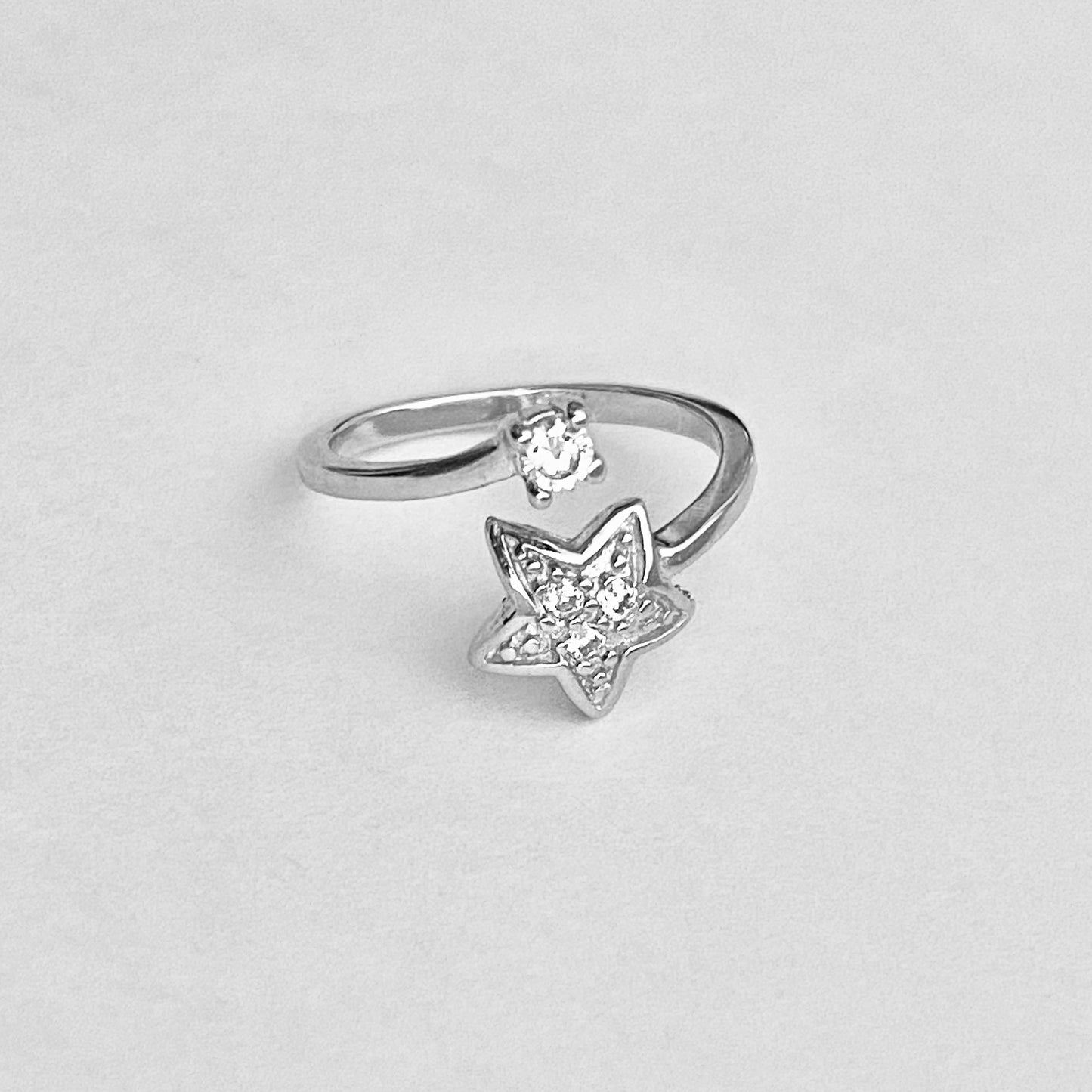 Sterling Silver Celestial CZ Star Toe Ring, Midi Ring, Adjustable Silver Ring