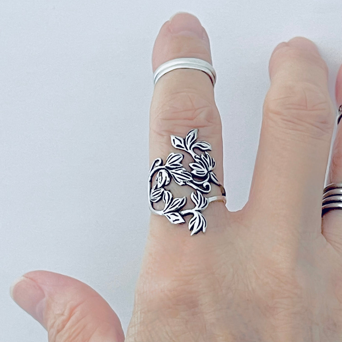 Sterling Silver Delicate Bouquet of Flower Ring  – Statement Boho Floral Silver Rings