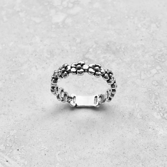 Sterling Silver Forget Me Not Flower Band, Wedding Rings, Silver Ring