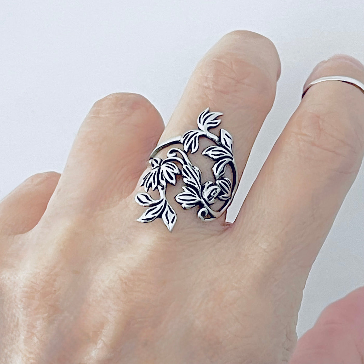 Sterling Silver Delicate Bouquet of Flower Ring  – Statement Boho Floral Silver Rings