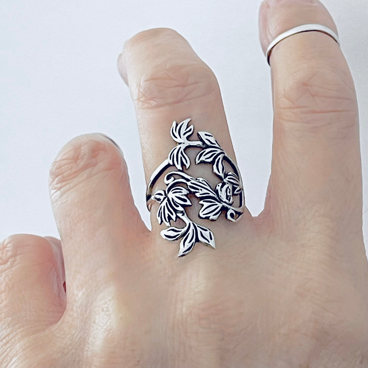 Sterling Silver Delicate Bouquet of Flower Ring  – Statement Boho Floral Silver Rings