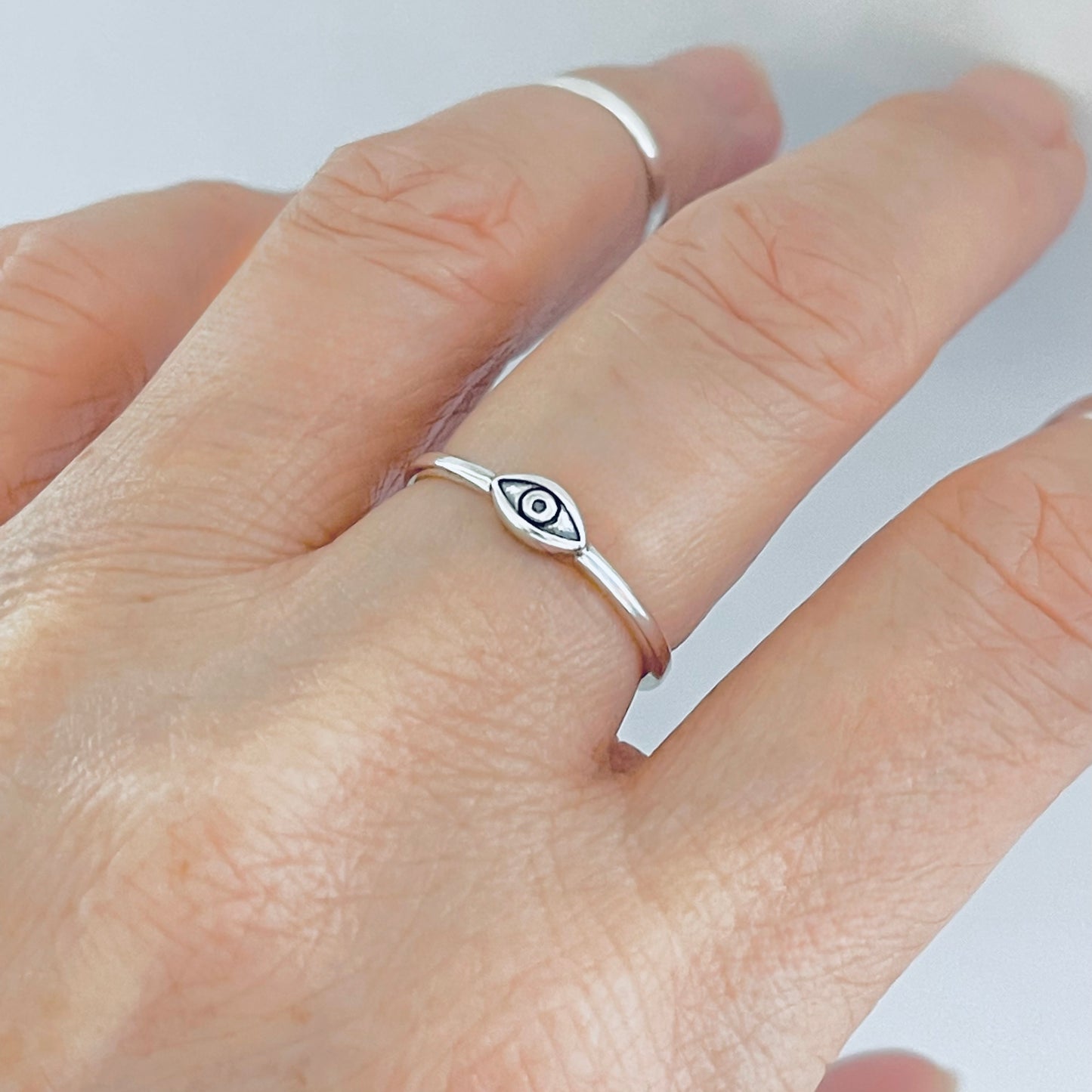 925 Sterling Silver Tiny Dainty Evil Eye Ring | All Seeing Eye Protector Silver Rings
