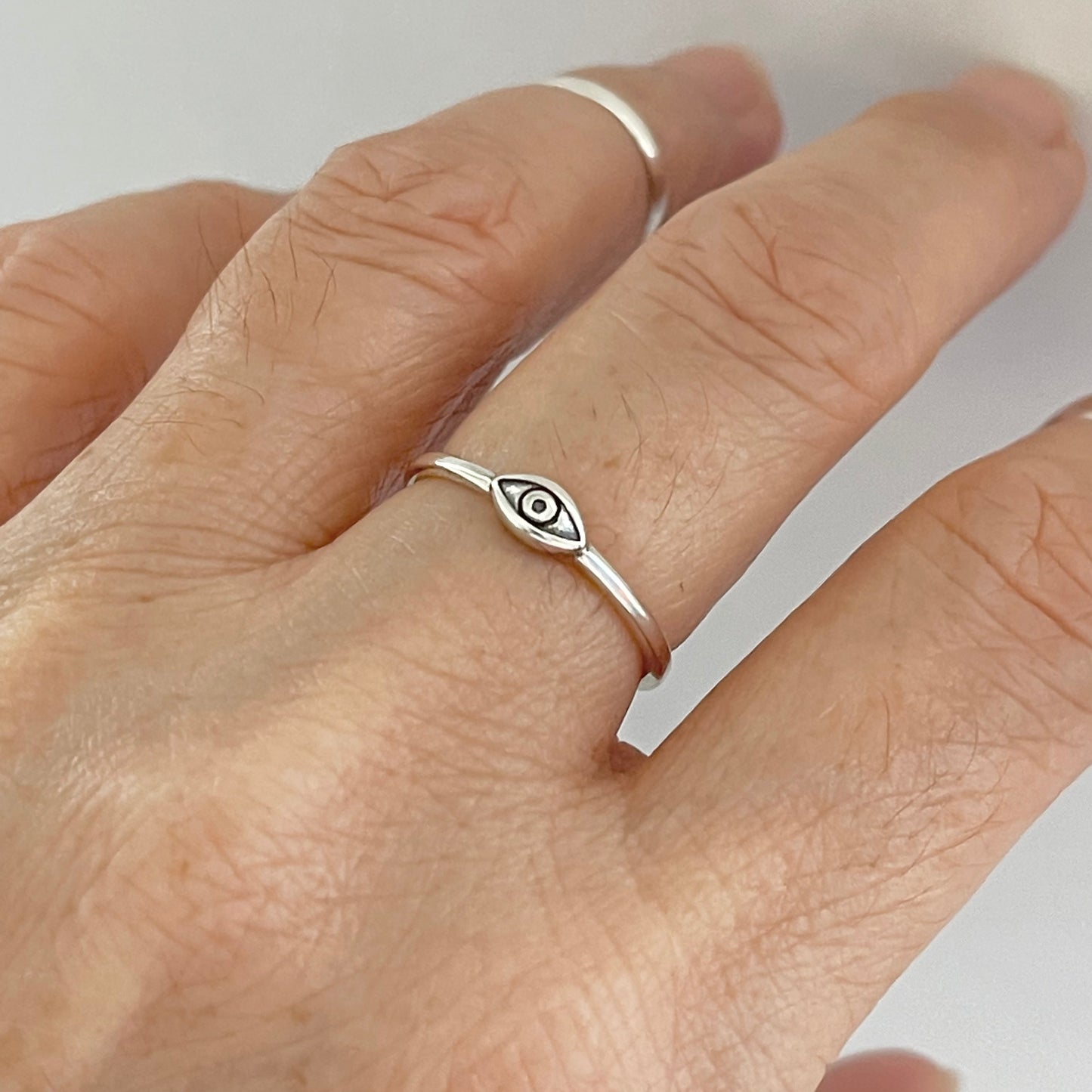 Sterling Silver Little Tiny All Seeing Eye Ring, Minimalist Evil Eye Rings, Protector Ring