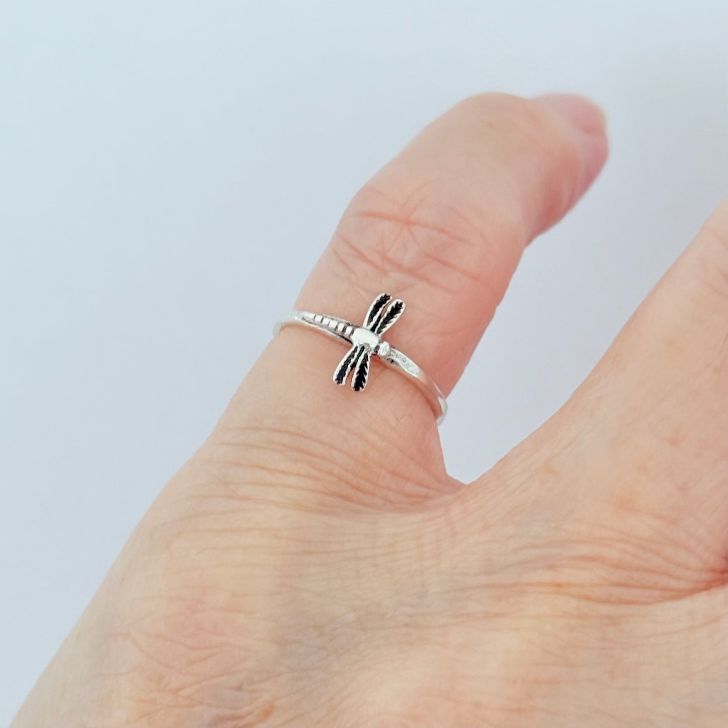 Sterling Silver Dragonfly Toe Ring with Hammered Band, Silver Rings, Spirit Bugs, Insect Wings