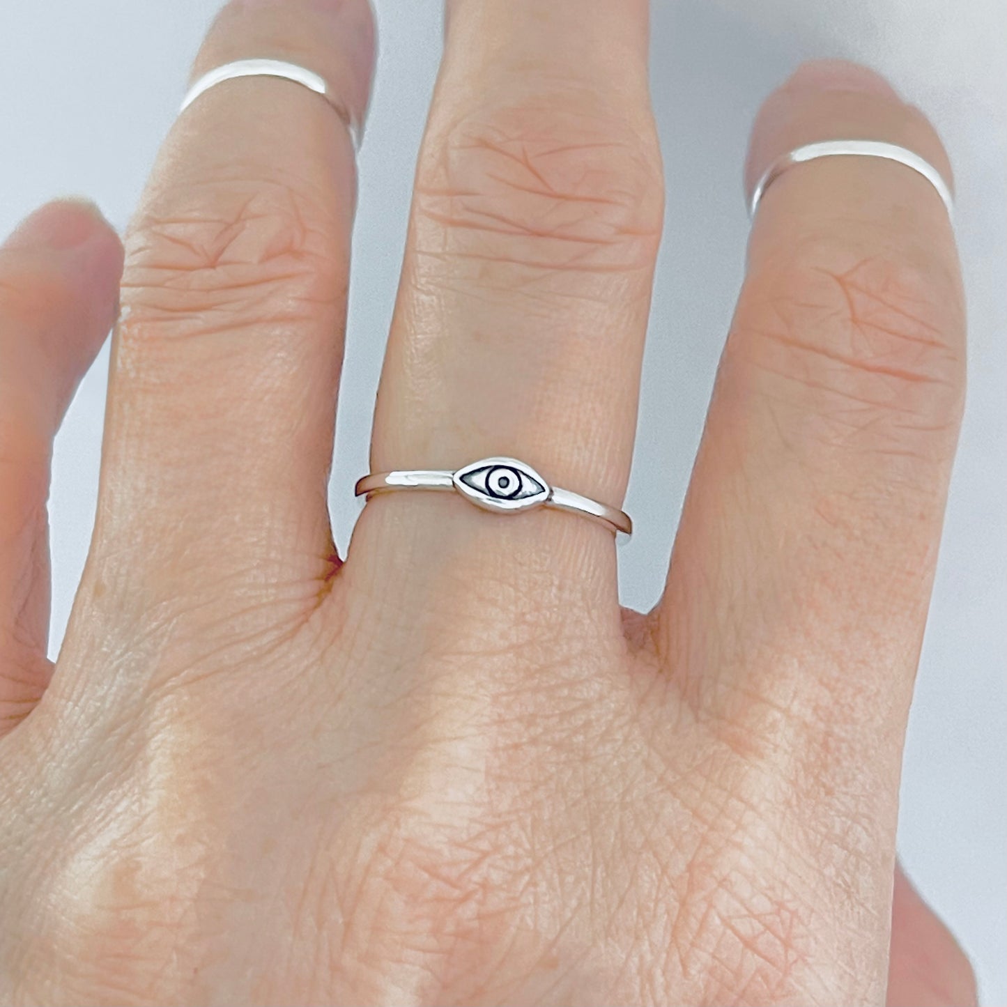 925 Sterling Silver Tiny Dainty Evil Eye Ring | All Seeing Eye Protector Silver Rings