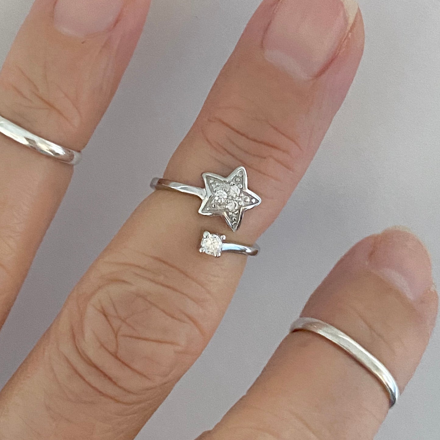 Sterling Silver Celestial CZ Star Toe Ring, Midi Ring, Adjustable Silver Ring