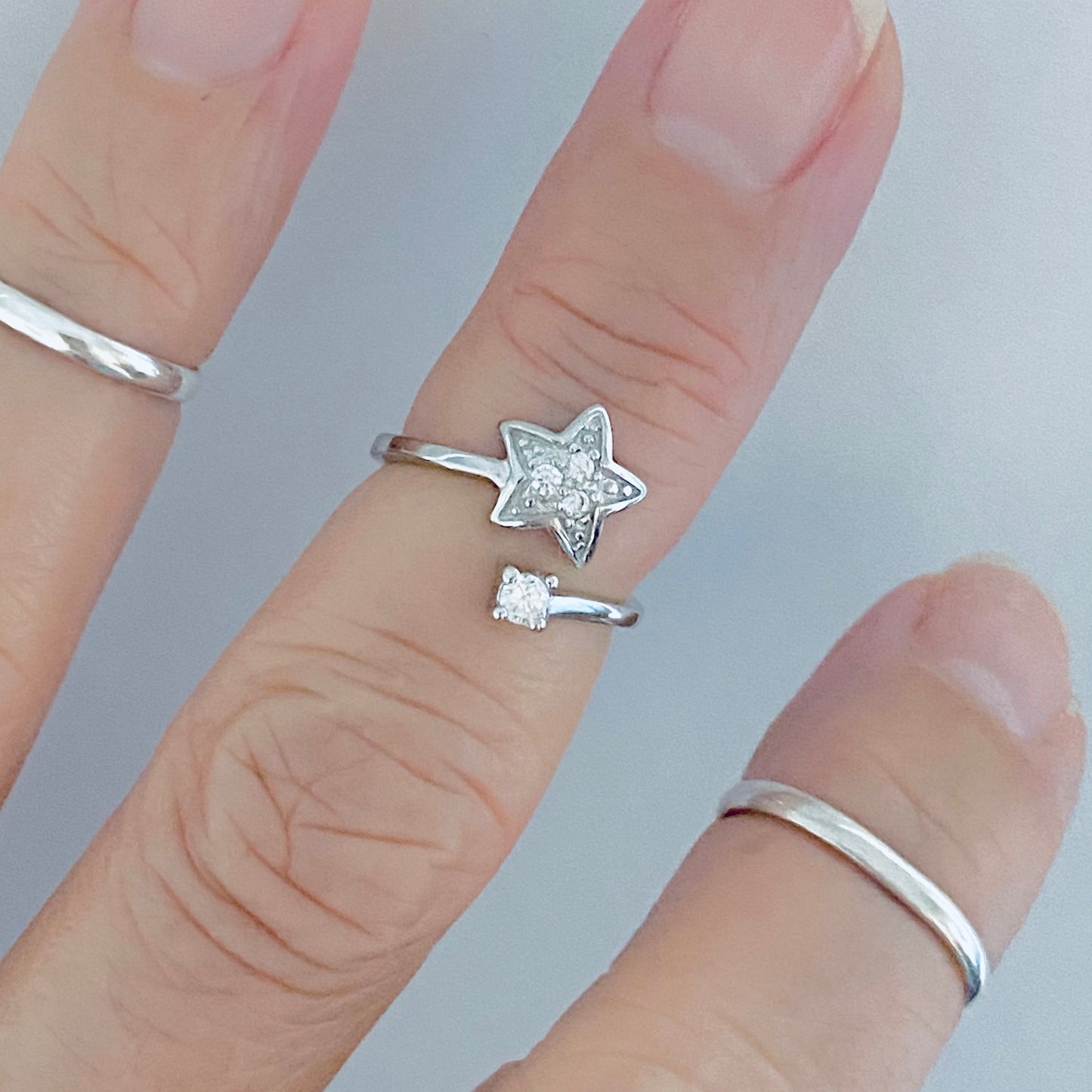 Sterling Silver Celestial CZ Star Toe Ring – Dainty Midi Pinky Silver Rings