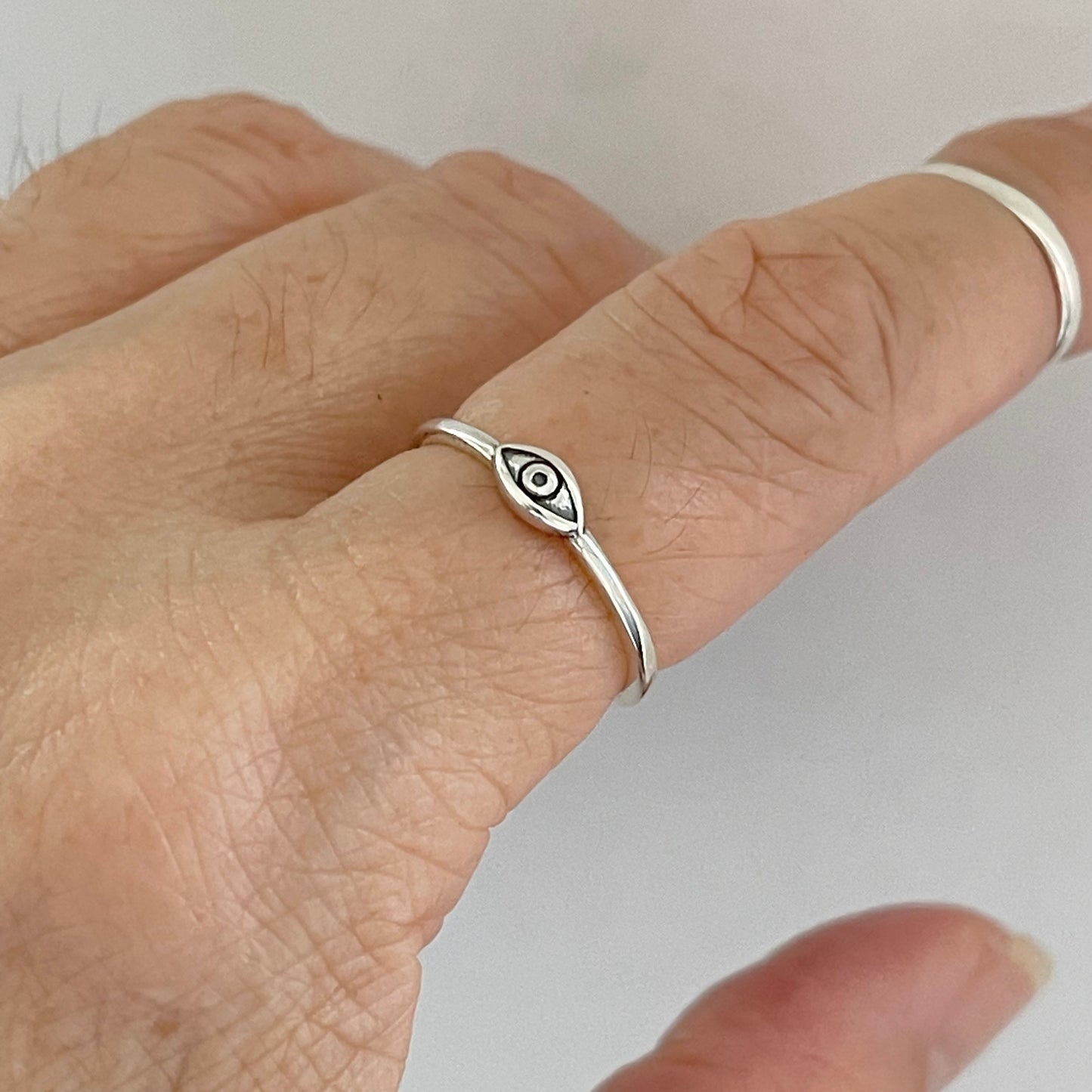 Sterling Silver Little Tiny All Seeing Eye Ring, Minimalist Evil Eye Rings, Protector Ring