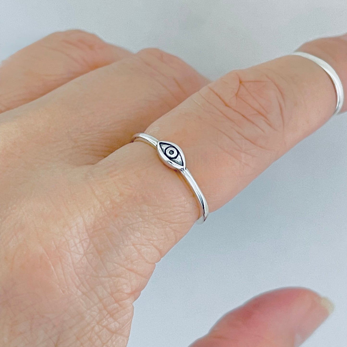 925 Sterling Silver Tiny Dainty Evil Eye Ring | All Seeing Eye Protector Silver Rings