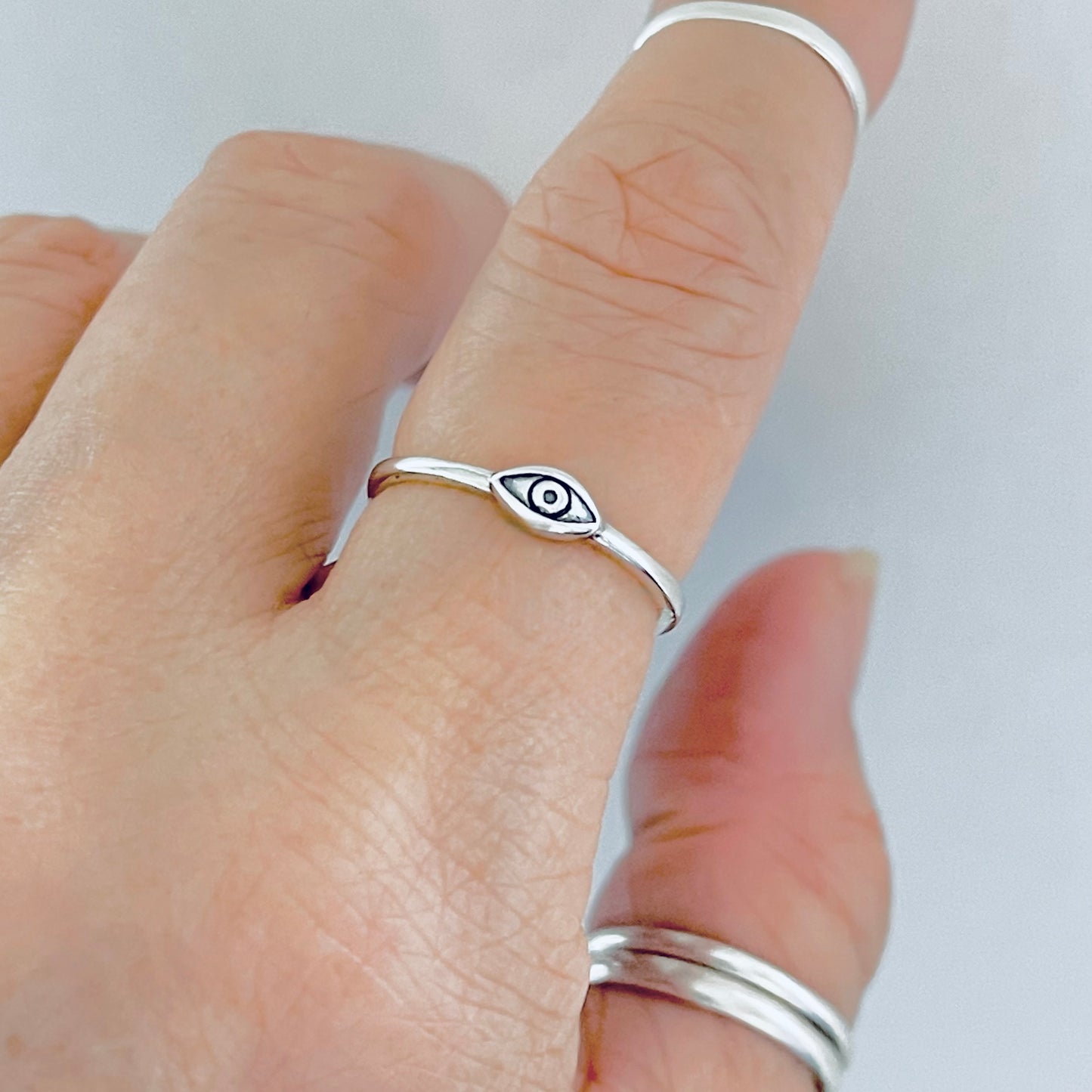 925 Sterling Silver Tiny Dainty Evil Eye Ring | All Seeing Eye Protector Silver Rings