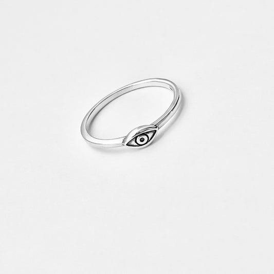 925 Sterling Silver Tiny Dainty Evil Eye Ring | All Seeing Eye Protector Silver Rings