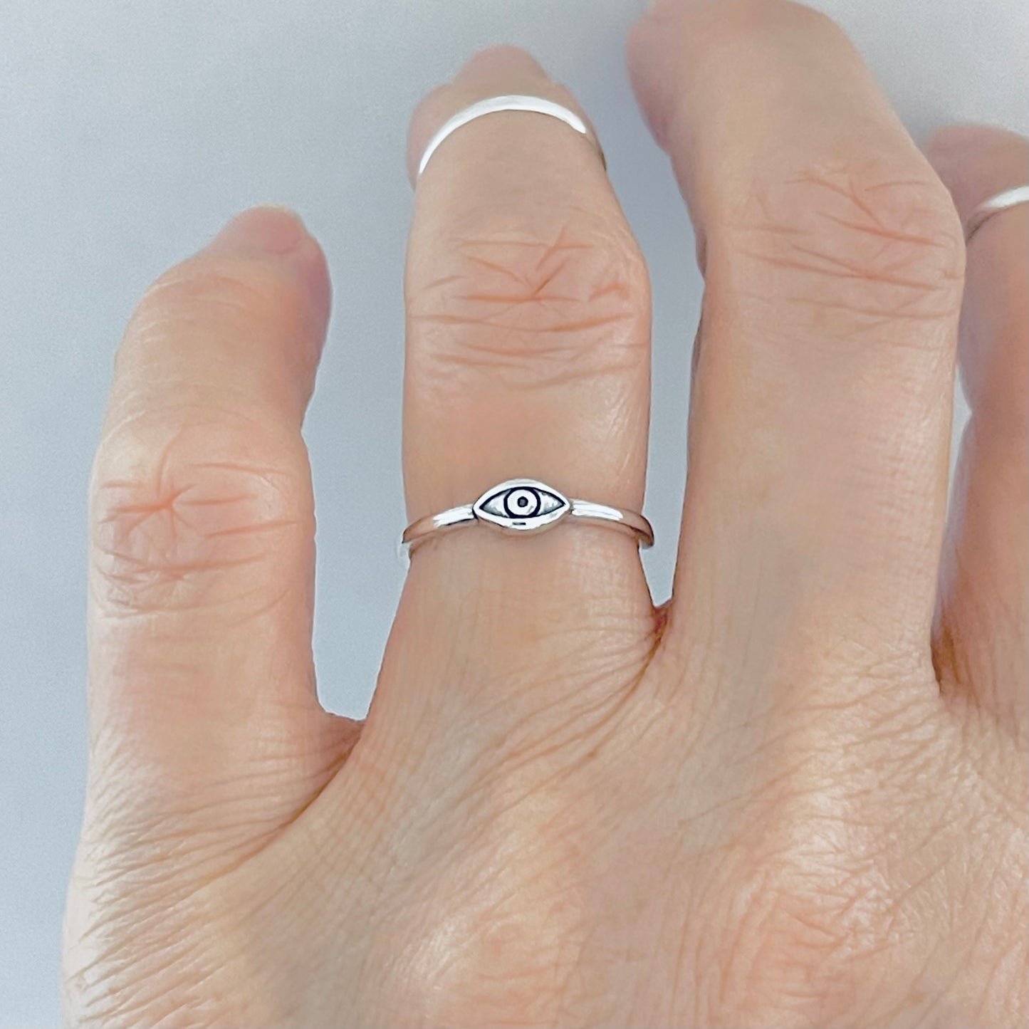 925 Sterling Silver Tiny Dainty Evil Eye Ring | All Seeing Eye Protector Silver Rings