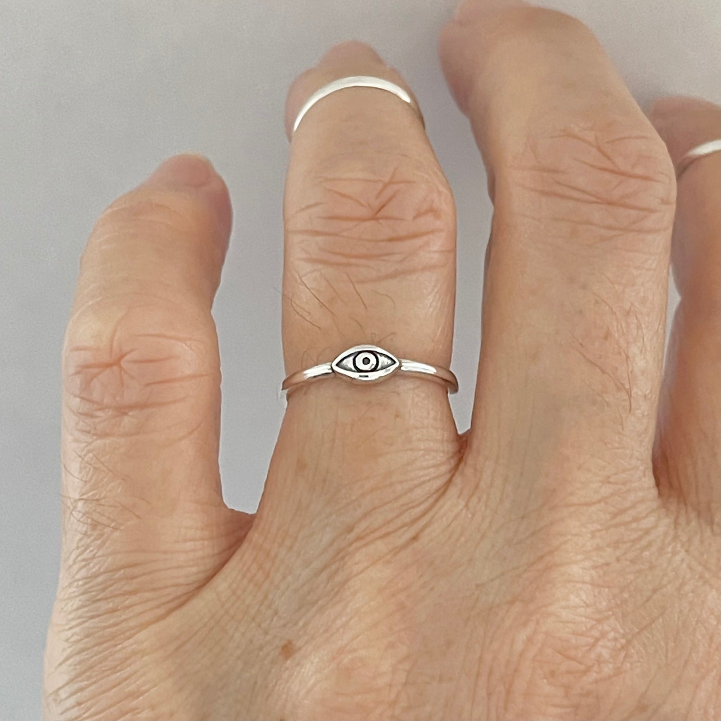 Sterling Silver Little Tiny All Seeing Eye Ring, Minimalist Evil Eye Rings, Protector Ring