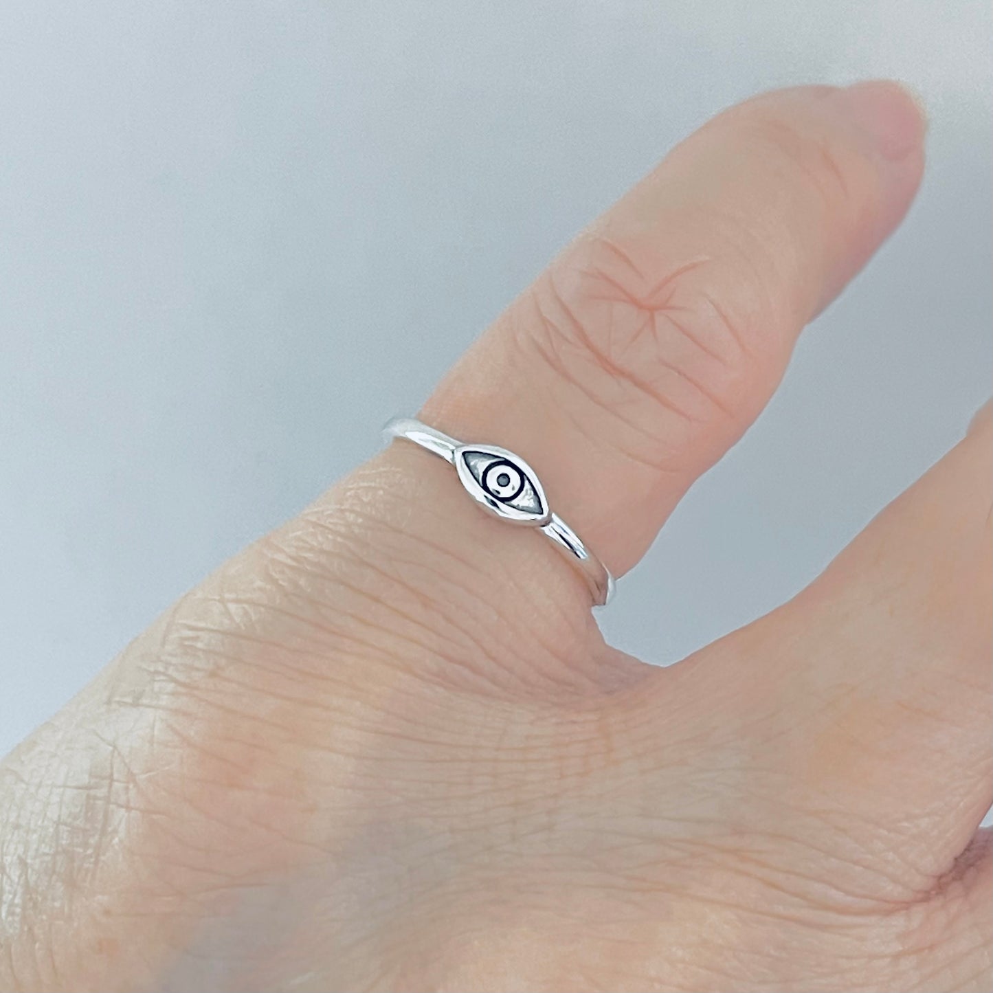 925 Sterling Silver Tiny Dainty Evil Eye Ring | All Seeing Eye Protector Silver Rings