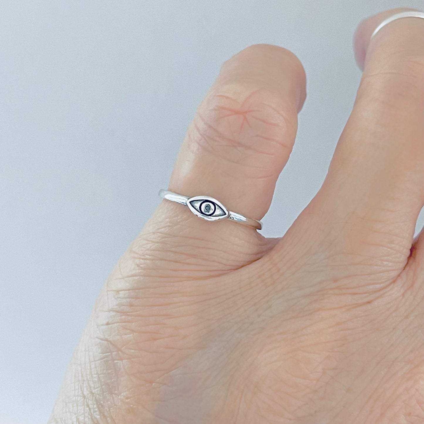 925 Sterling Silver Tiny Dainty Evil Eye Ring | All Seeing Eye Protector Silver Rings