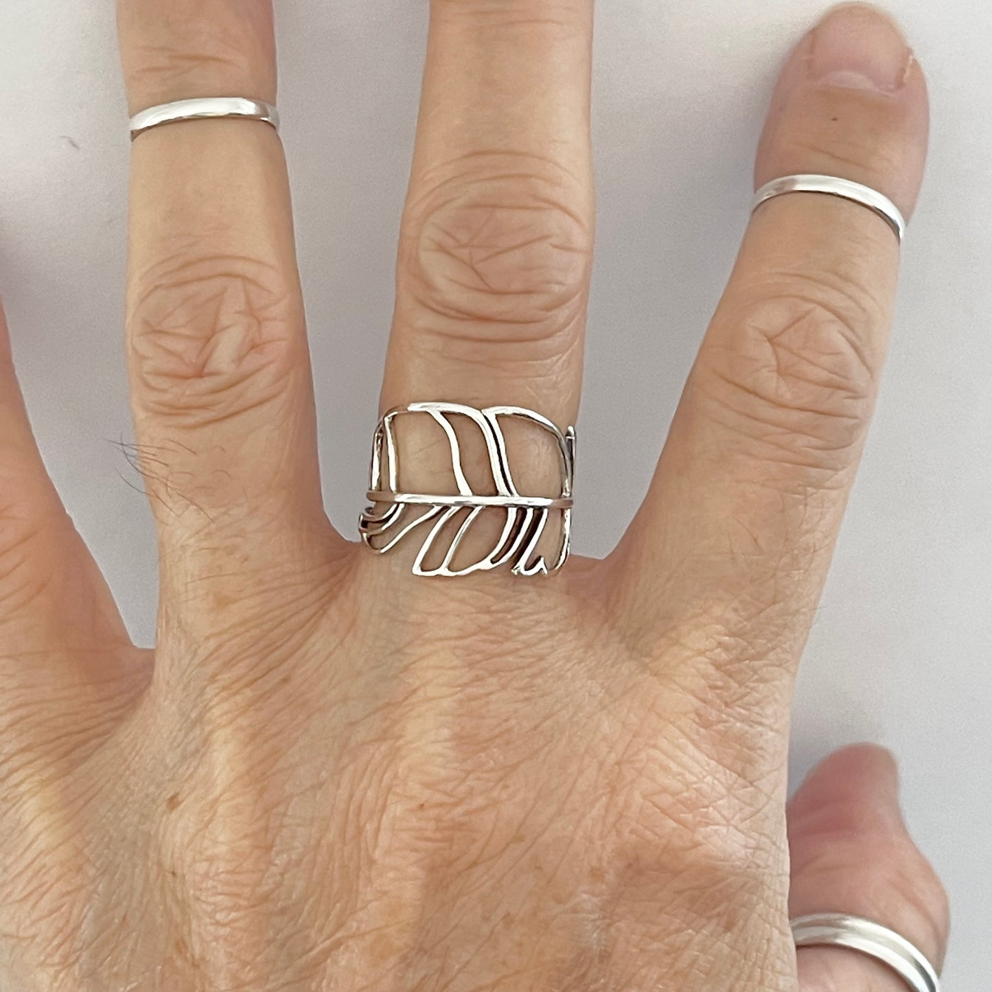 Sterling Silver Thin Cut Out Wrapped Leaf Ring, Delicate Ring, Tree of Life Ring, Silver Rings