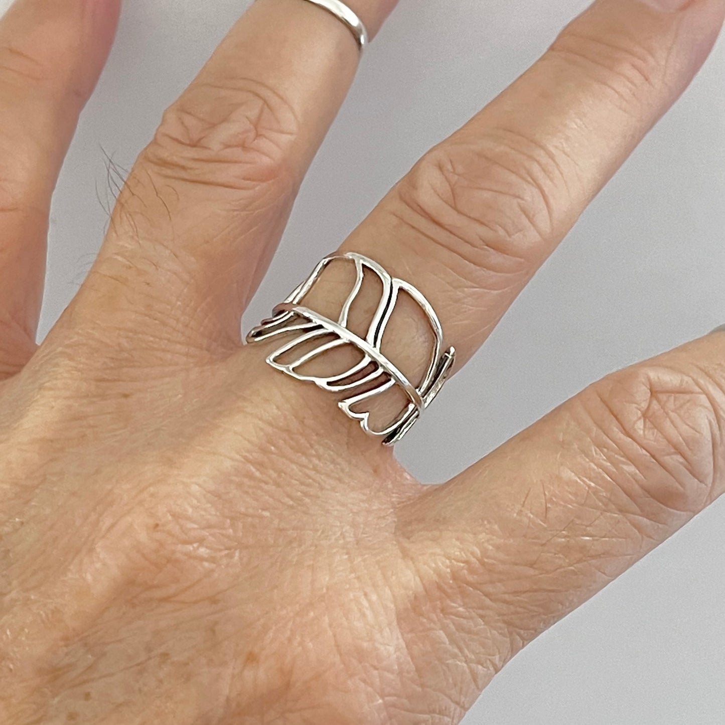 Sterling Silver Thin Cut Out Wrapped Leaf Ring, Delicate Ring, Tree of Life Ring, Silver Rings