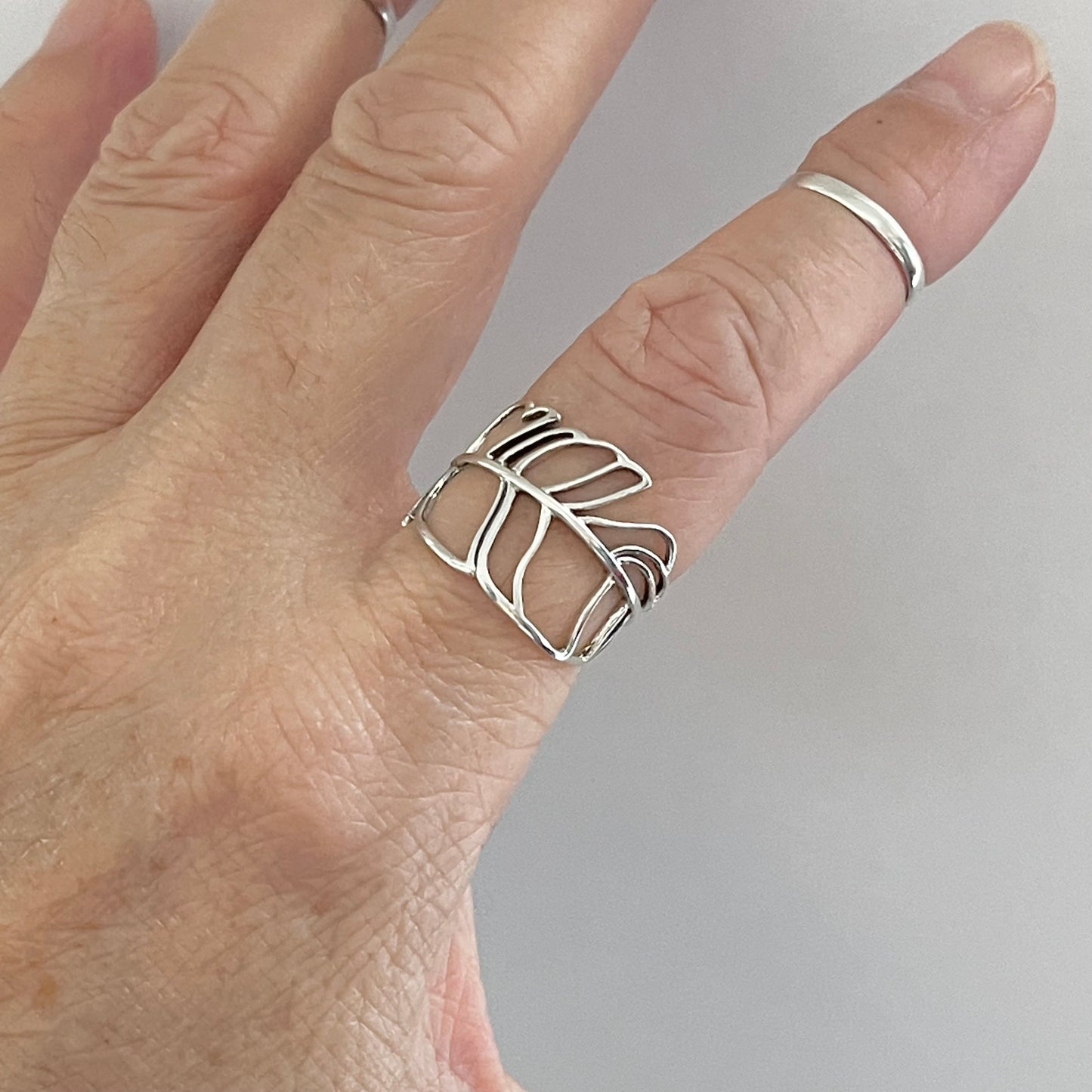 Sterling Silver Thin Cut Out Wrapped Leaf Ring, Delicate Ring, Tree of Life Ring, Silver Rings