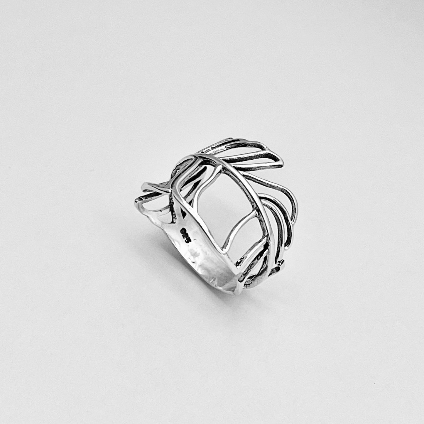 Sterling Silver Thin Cut Out Wrapped Leaf Ring, Delicate Ring, Tree of Life Ring, Silver Rings