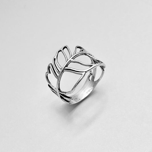 Sterling Silver Thin Cut Out Wrapped Leaf Ring, Delicate Ring, Tree of Life Ring, Silver Rings