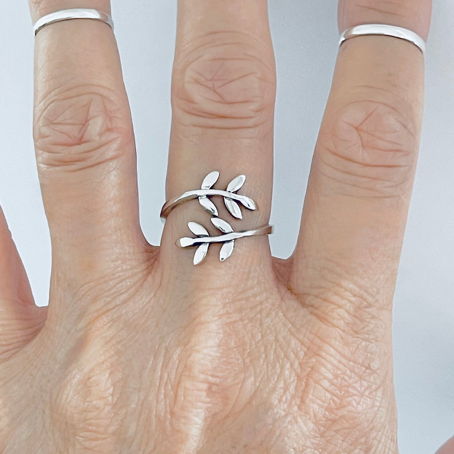 Sterling Silver Delicate Wraparound Olive Leaf Ring, Tree of Life Jewelry, Branch Leaves