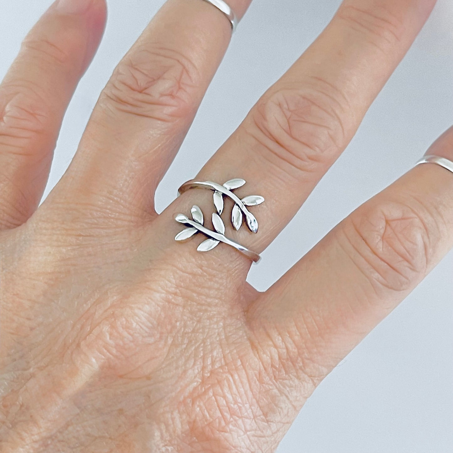 Sterling Silver Delicate Wraparound Olive Leaf Ring, Tree of Life Jewelry, Branch Leaves