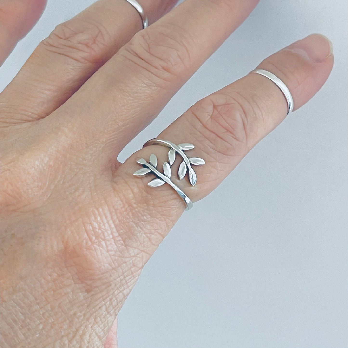 Sterling Silver Delicate Wraparound Olive Leaf Ring, Tree of Life Jewelry, Branch Leaves