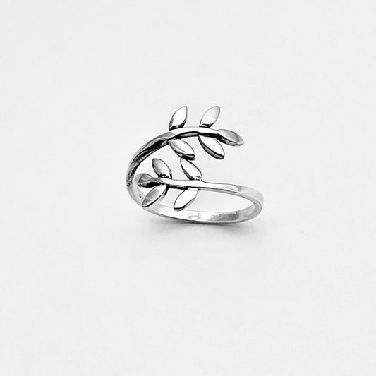 Sterling Silver Delicate Wraparound Olive Leaf Ring, Tree of Life Jewelry, Branch Leaves